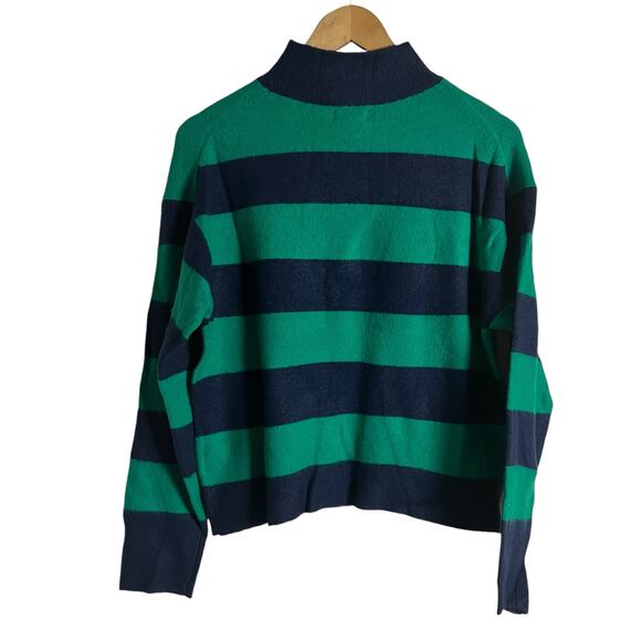 J.Crew Navy Blue Teal Rugby Stripe Mockneck Long Sleeve Pullover Sweater Size S - Picture 9 of 12